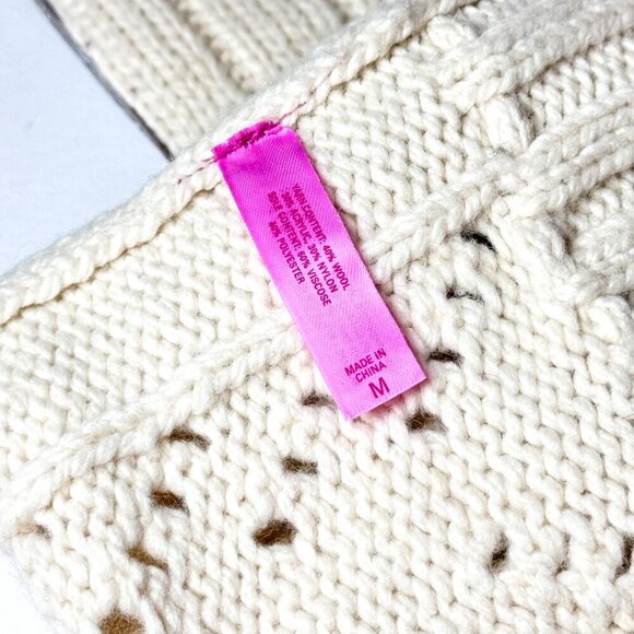 Y2K Victorias Secret Pink Sweater Knee High Socks Slippers Sz 9 Cream Tass - Picture 6 of 8